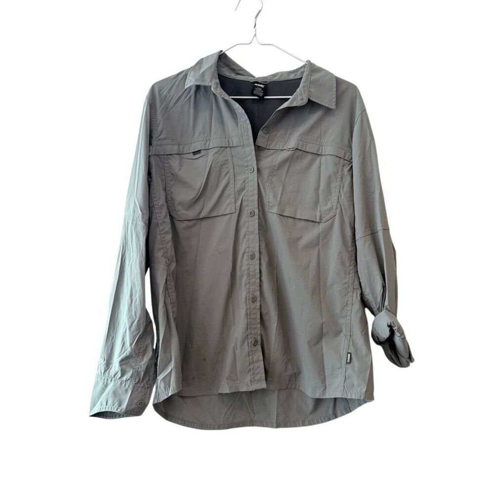 REI Sahara Long Sleeve Button Down Outdoor Hiking Shirt Olive Green Size Large